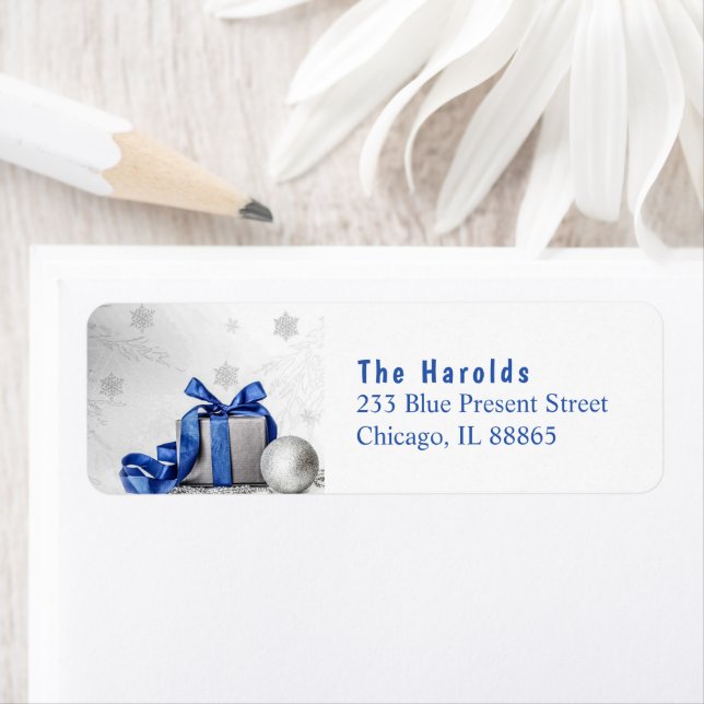 Elegant Christmas Gift Box with Blue Ribbon (Insitu)