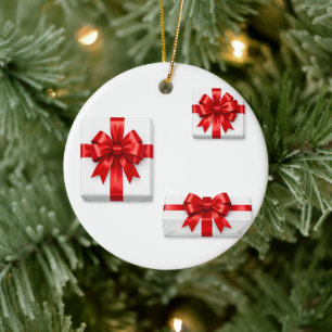 Elegant Christmas Gift Boxes and Red Bows Ceramic Tree Decoration