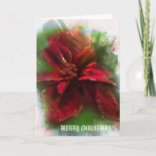 Elegant Christmas Glittering Floral Red Green Card