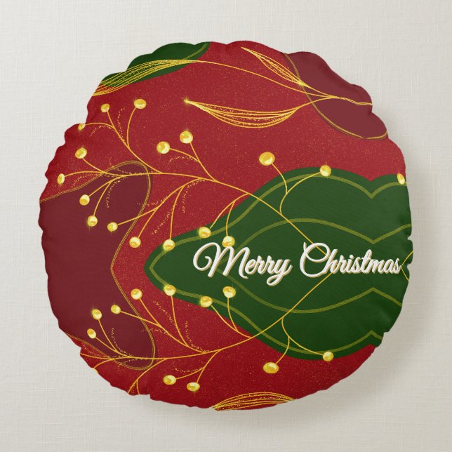 Elegant Christmas Gold Berries Round Pillow (Front)