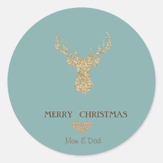 Elegant Christmas Gold Glitter Reindeer ,Heart Classic Round Sticker (Front)