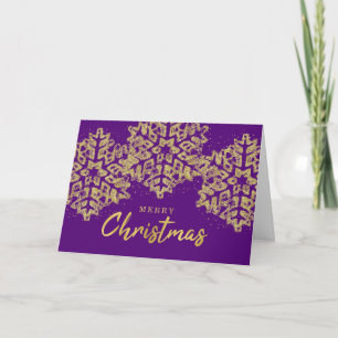 Elegant Christmas Gold Glitter Snowflakes Purple Holiday Card