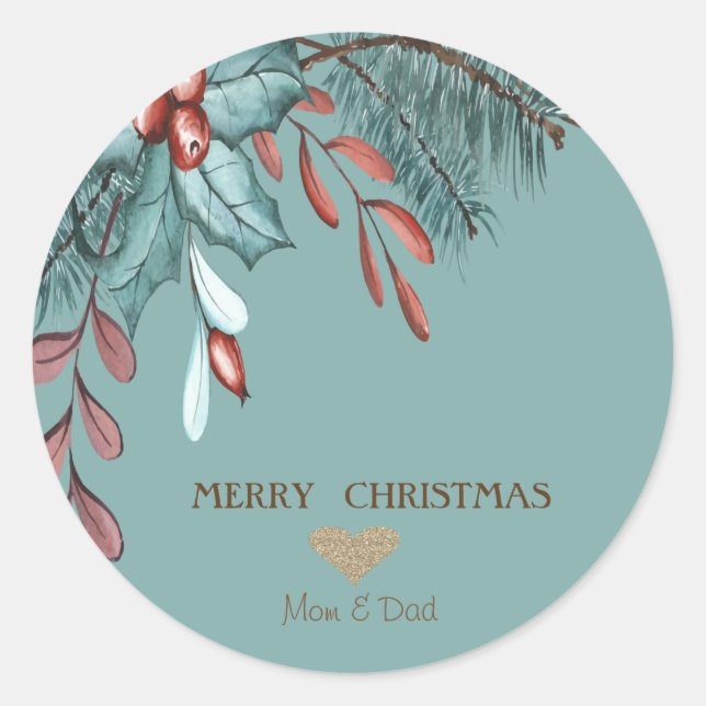 Elegant Christmas Gold Heart,Holly Berry Classic Round Sticker (Front)