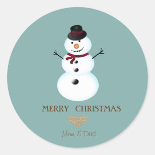 Elegant Christmas Gold Heart,Snowman Classic Round Sticker