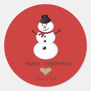 Elegant Christmas Gold Heart,Snowman Classic Round Sticker