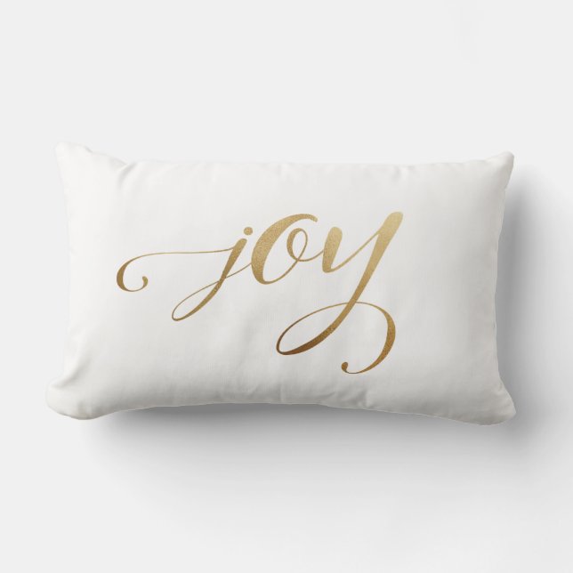 Elegant Christmas Gold Holiday Joy Calligraphy Lumbar Cushion (Front)