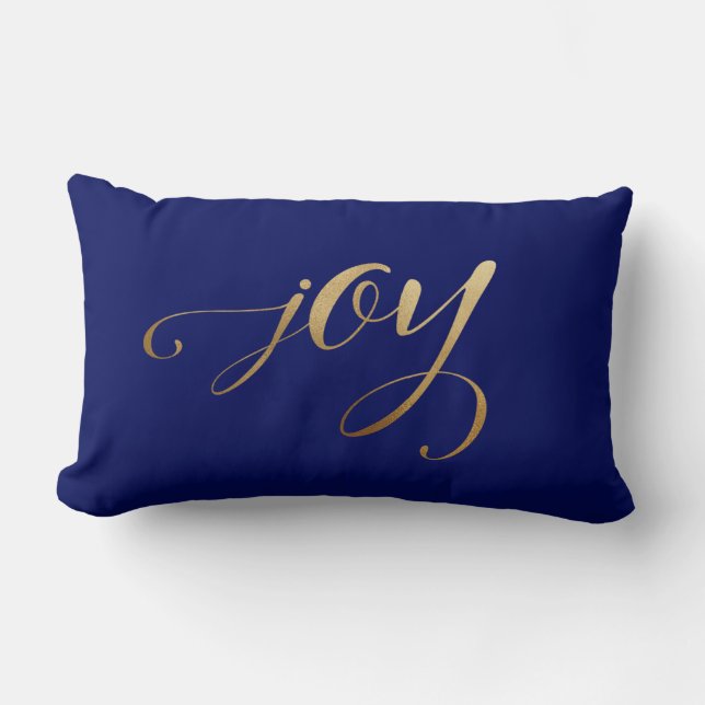 Elegant Christmas Gold Holiday Joy Navy Blue Lumbar Cushion (Front)