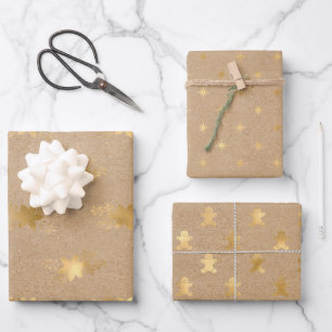 Elegant Christmas Gold Kraft Wrapping Paper Sheet