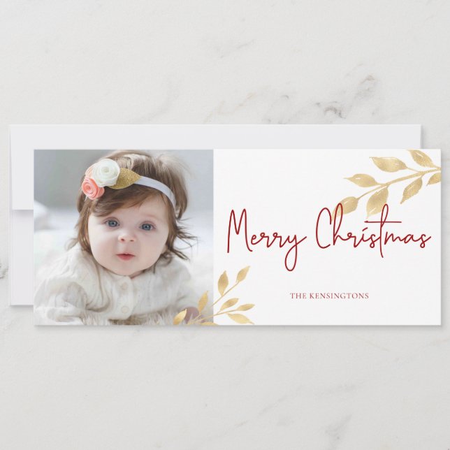Elegant Christmas Gold Leaves Holiday Photo (Front)