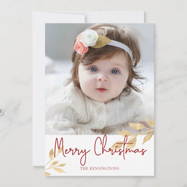 Elegant Christmas Gold Leaves | Holiday Photo (Front)
