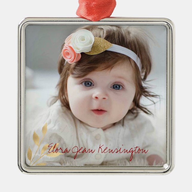 Elegant Christmas Gold Leaves Holiday Photo Metal Tree Decoration (Front)