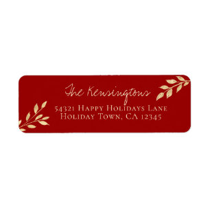 Elegant Christmas Gold Leaves on Winter Red