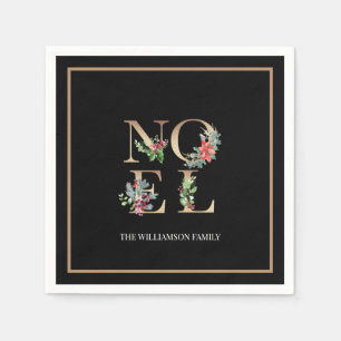 Elegant Christmas Gold Noel Greenery Berries Napkin