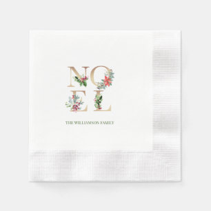 Elegant Christmas Gold Noel Greenery Floral Napkin