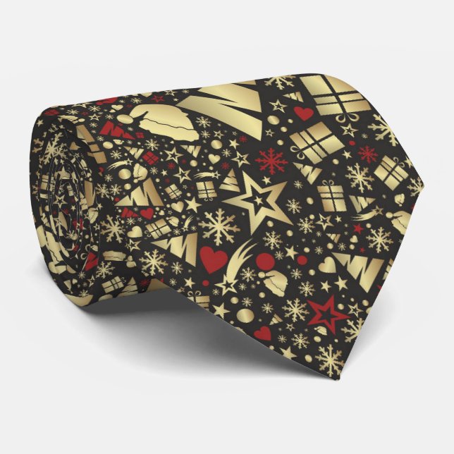 Elegant Christmas Gold Red Black Holidays Tie (Rolled)