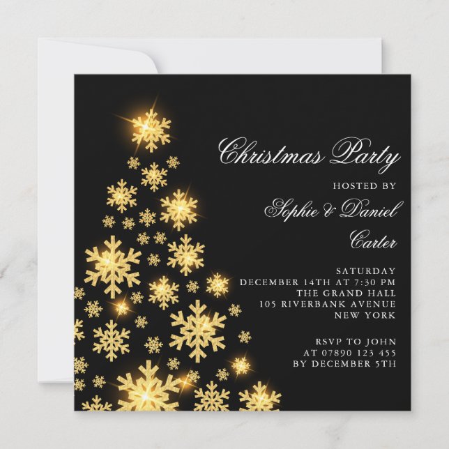 Elegant Christmas gold tree Invitation (Front)
