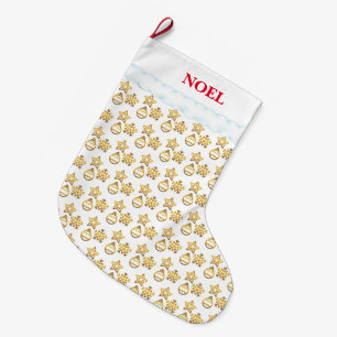 Elegant Christmas Golden Pattern on White Large Christmas Stocking