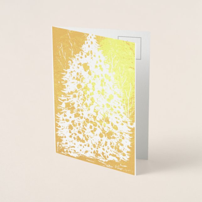 Elegant Christmas golden tree Foil Card (Front)