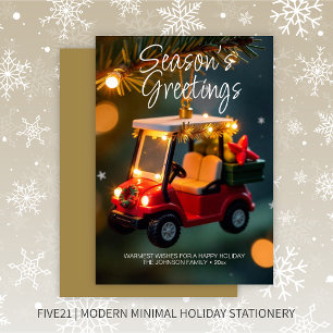 Elegant Christmas Golf Cart Ornament • Gold Holiday Card
