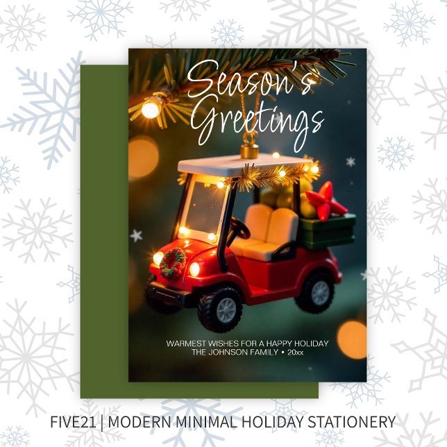 Elegant Christmas Golf Cart Ornament • Green Holiday Card (Creator Uploaded)