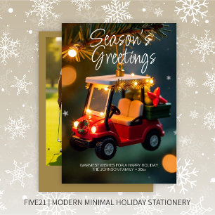 Elegant Christmas Golf Cart Ornament • Photo Gold Holiday Card