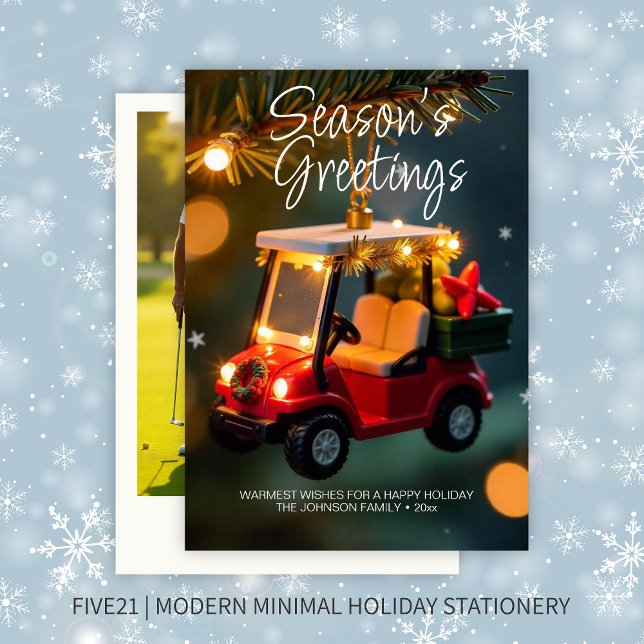 Elegant Christmas Golf Cart Ornament • Photo Holiday Card (Creator Uploaded)