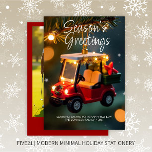 Elegant Christmas Golf Cart Ornament • Photo Red Holiday Card