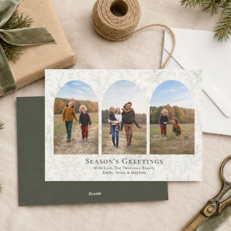 Elegant Christmas Green Arch Photo Collage  Holiday Card