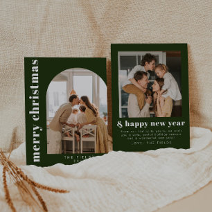 Elegant Christmas Green Photo Family Holiday Card