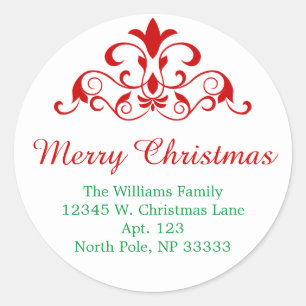 Elegant Christmas Green Red Swirl Design Round Classic Round Sticker