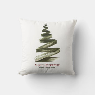 Elegant Christmas Green Tree Watercolour Cushion