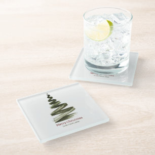 Elegant Christmas Green Tree Watercolour Glass Coaster