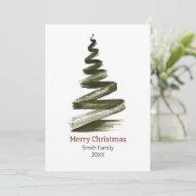 Elegant Christmas Green Tree Watercolour