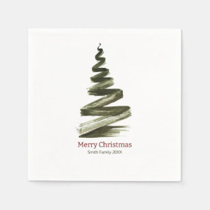 Elegant Christmas Green Tree Watercolour Napkin