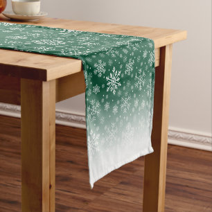 Elegant Christmas Green White Snowflake Pattern  Short Table Runner