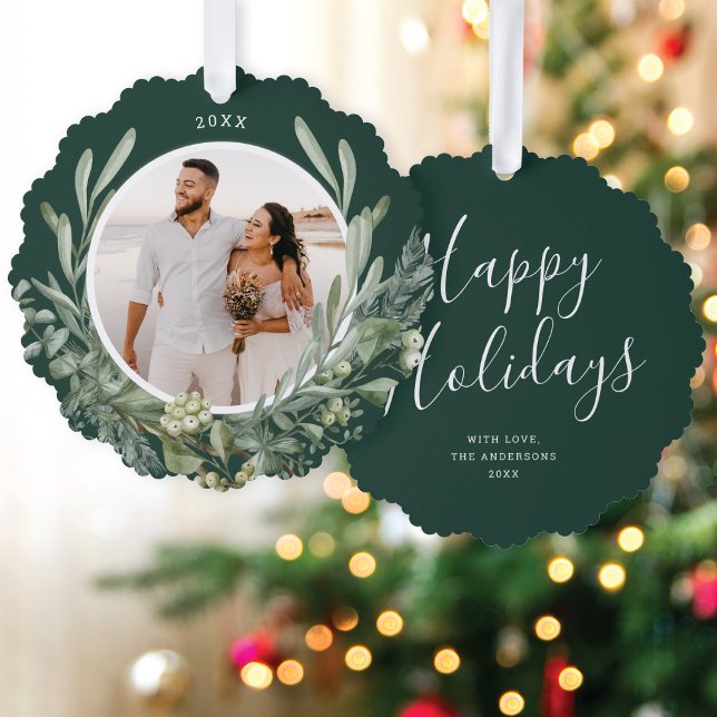 Elegant Christmas Greenery Botanical Photo Holiday Tree Decoration Card (Creator Uploaded)