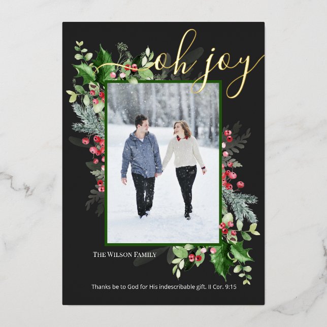 Elegant Christmas Greenery Greeting Foil Card (Front)