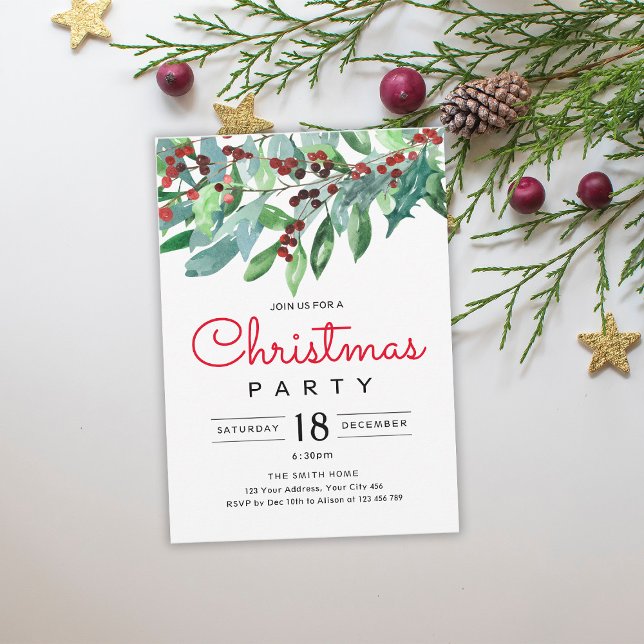 Elegant Christmas Greenery Holiday Party Invitation (Creator Uploaded)