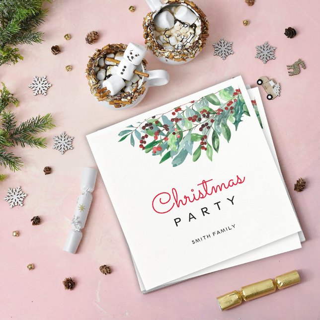 Elegant Christmas Greenery Holiday Party Napkin (Creator Uploaded)