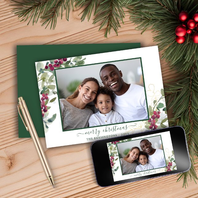 Elegant Christmas Greenery Holiday Photo (Elegant Christmas Greenery Holiday Photo Card)