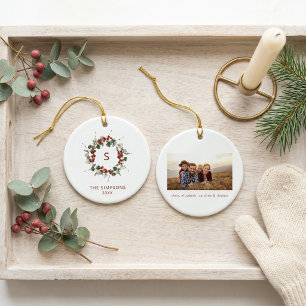 Elegant Christmas Greenery Monogram Family Ceramic Tree Decoration