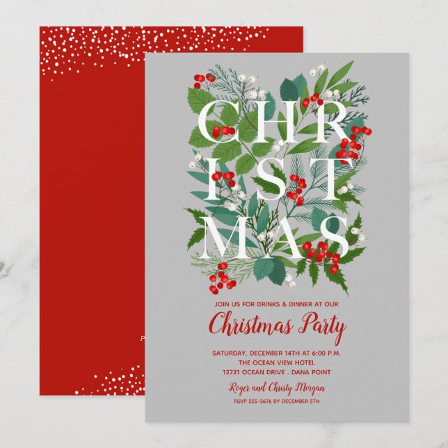 Elegant CHRISTMAS Greenery Party Invitations (Front/Back)
