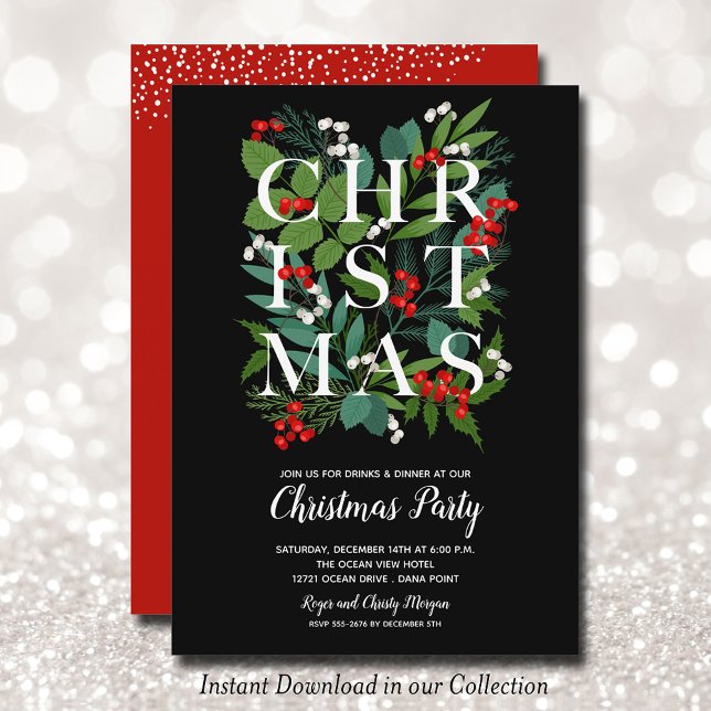 Elegant CHRISTMAS Greenery Party Invitations (INSTANT DOWNLOAD available in our collection - CHRISTMAS Greenery Party Invitations)