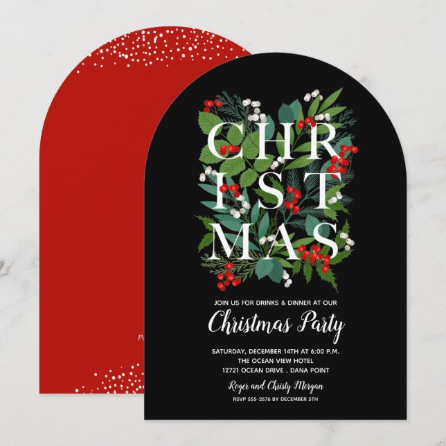Elegant CHRISTMAS Greenery Party Invitations (Front/Back)