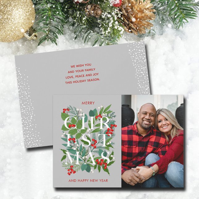 Elegant CHRISTMAS Greenery Photo Holiday Card (Elegant CHRISTMAS greenery and berries photo holiday cards - PRINTED and/or INSTANT DOWNLOAD)