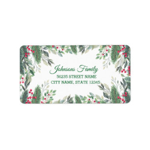 elegant christmas greenery red berries green label
