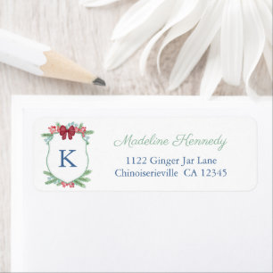 Elegant Christmas Greenery Red Bow Return Address 