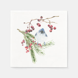 Elegant Christmas Greenery with Bird Napkin