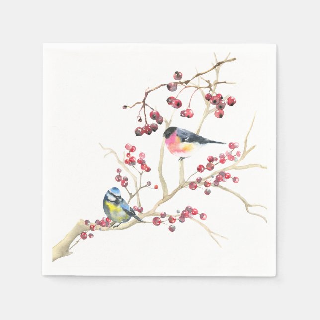 Elegant Christmas Greenery with Birds and berries Napkin (Front)