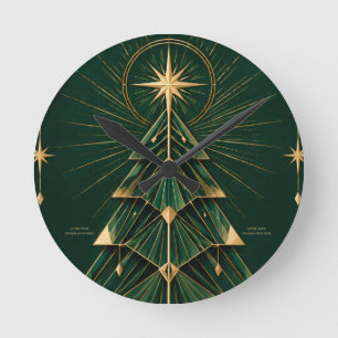 Elegant Christmas Greeting, Art Deco Geometric Round Clock